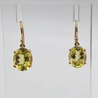 9ct Yellow Gold Oval Lemon Quartz / Citrine Claw Set Drop Earrings