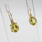 9ct Yellow Gold Oval Lemon Quartz / Citrine Claw Set Drop Earrings