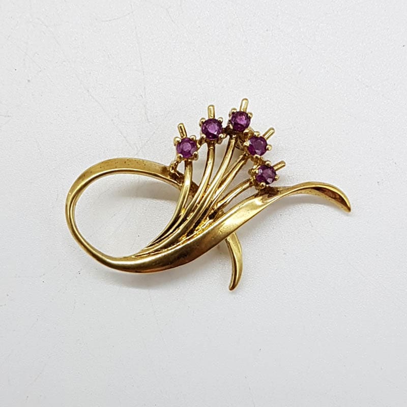 Plated on Sterling Silver Curved Spray Garnet Brooch - Vintage