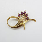 Plated on Sterling Silver Curved Spray Garnet Brooch - Vintage