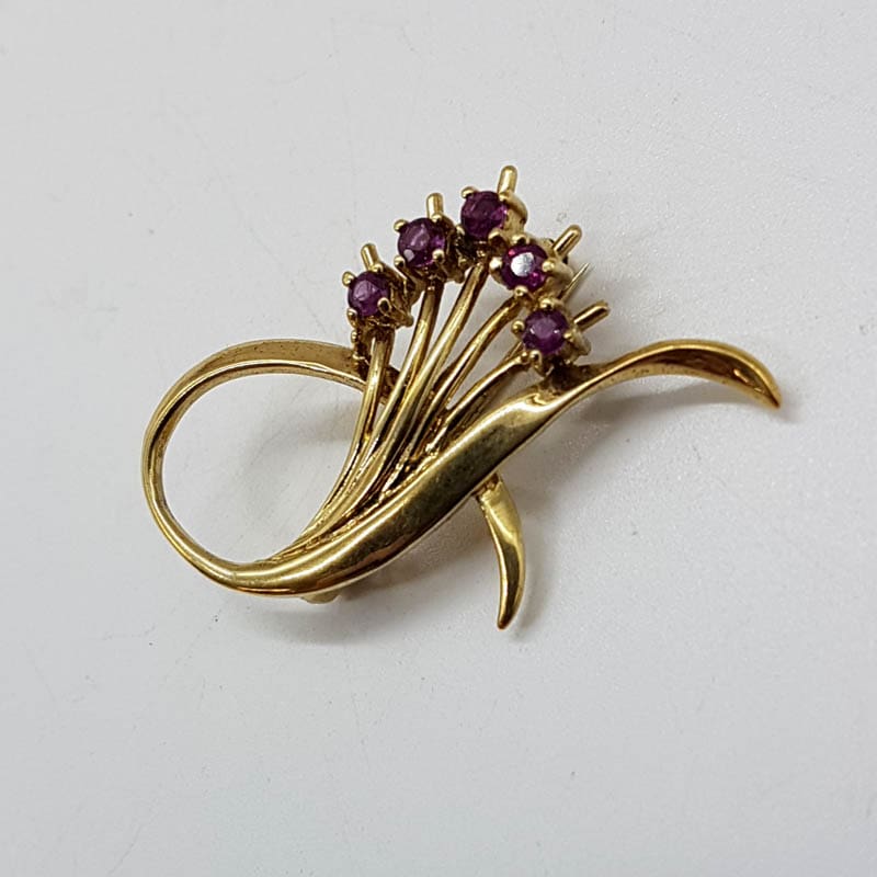 Plated on Sterling Silver Curved Spray Garnet Brooch - Vintage