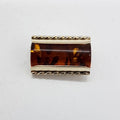 Sterling Silver Rectangular Amber Brooch with Patterned Rim - Vintage
