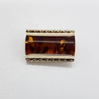 Sterling Silver Rectangular Amber Brooch with Patterned Rim - Vintage