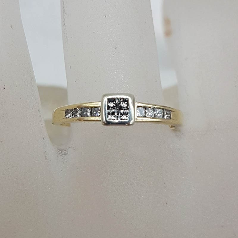 18ct Yellow Gold Diamond Channel Set High Square Cluster Ring - Engagement Ring