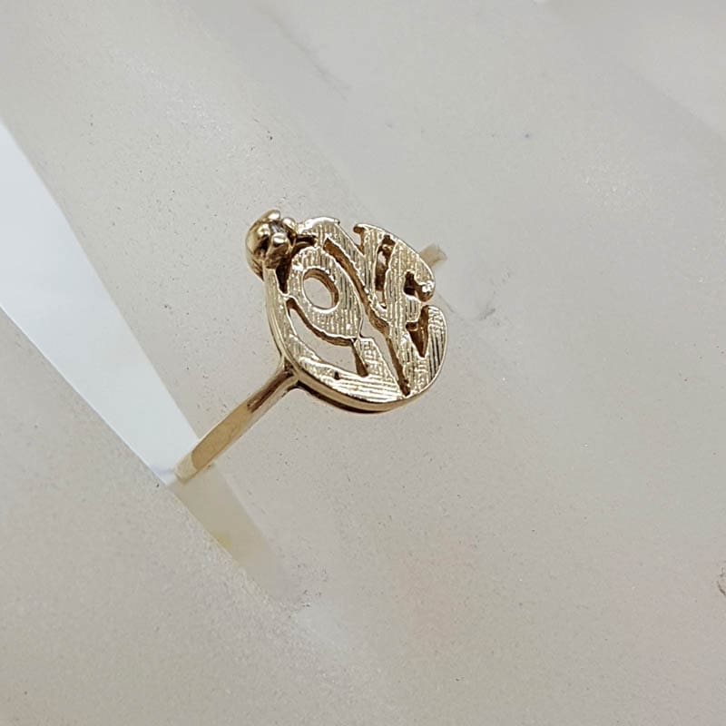 9ct Yellow Gold Etched " LOVE " Oval Diamond Ring