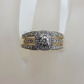 9ct Yellow Gold Square Diamond Cluster Ring with Diamonds Enhancer Engagement Ring Wedding Ring Set