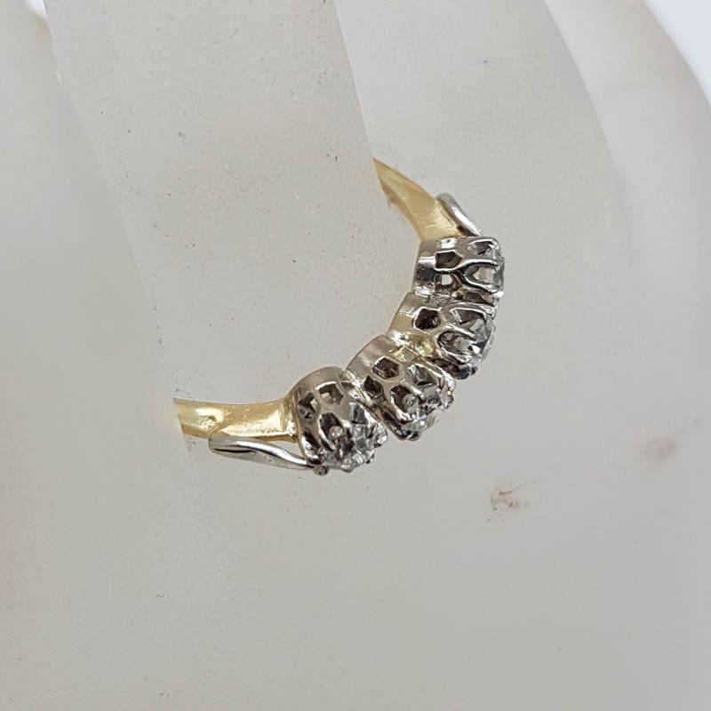 18ct Yellow Gold with Platinum Four Diamonds Claw Set Ring - Antique / Vintage - Engagement Ring, Wedding Ring, Eternity Ring, Stackable Ring, Dress Ring