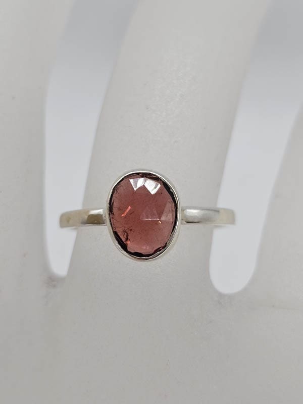 Sterling Silver Garnet Free Form Bezel Set Ring