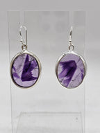 Sterling Silver Trapiche Amethyst Oval Bezel Set Drop Earrings