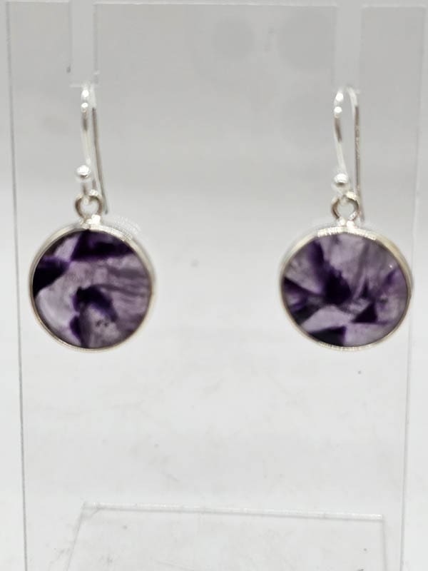 Sterling Silver Round Trapiche Amethyst Bezel Set Drop Earrings