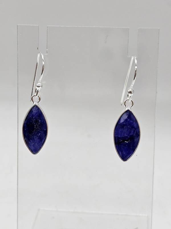 Sterling Silver Sapphire Marquis Bezel Set Drop Earrings