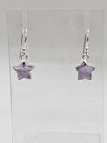 Sterling Silver Amethyst Carved Star Bezel Set Drop Earrings