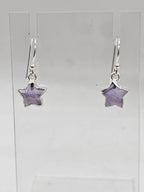 Sterling Silver Amethyst Carved Star Bezel Set Drop Earrings