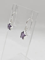 Sterling Silver Amethyst Carved Star Bezel Set Drop Earrings