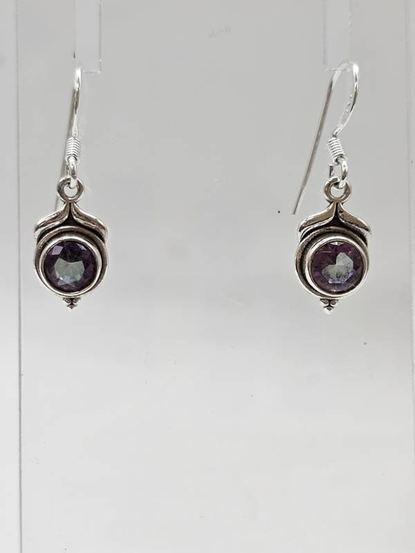 Sterling Silver Mystic Quartz / Mystic Topaz Dainty Round Bezel Set Drop Earrings