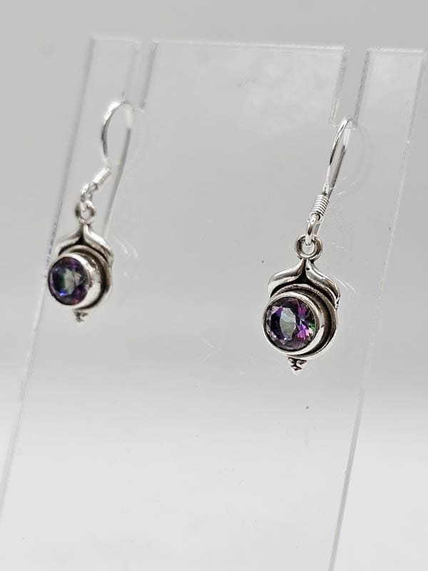 Sterling Silver Mystic Quartz / Mystic Topaz Dainty Round Bezel Set Drop Earrings