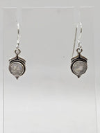 Sterling Silver Moonstone Round Bezel Set Drop Earrings