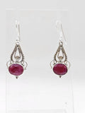 Sterling Silver Ruby Oval Ornate Filigree Drop Earrings