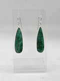 Sterling Silver Emerald Teardrop / Pear Shaped Long Bezel Set Drop Earrings