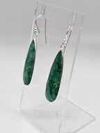 Sterling Silver Emerald Teardrop / Pear Shaped Long Bezel Set Drop Earrings