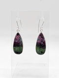 Sterling Silver Ruby Zoisite Teardrop / Pear Shaped Bezel Set Drop Earrings