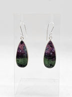 Sterling Silver Ruby Zoisite Teardrop / Pear Shaped Bezel Set Drop Earrings
