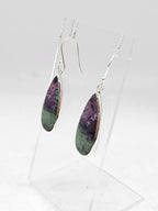 Sterling Silver Ruby Zoisite Teardrop / Pear Shaped Bezel Set Drop Earrings