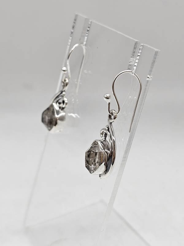 Sterling Silver Herkimer Diamond Ornate Curved Drop Earrings