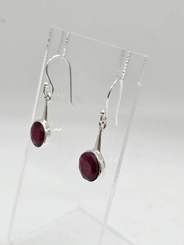 Sterling Silver Ruby Round Bezel Set Drop Earrings