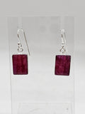 Sterling Silver Ruby Rectangular Bezel Set Drop Earrings