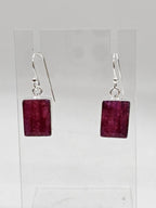 Sterling Silver Ruby Rectangular Bezel Set Drop Earrings