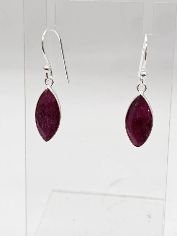 Sterling Silver Ruby Marquis Bezel Set Drop Earrings