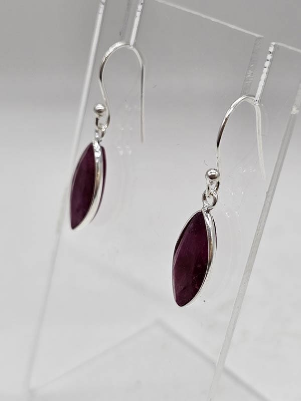 Sterling Silver Ruby Marquis Bezel Set Drop Earrings