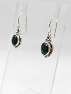 Sterling Silver Sapphire Oval Ornate Bezel Set Drop Earrings