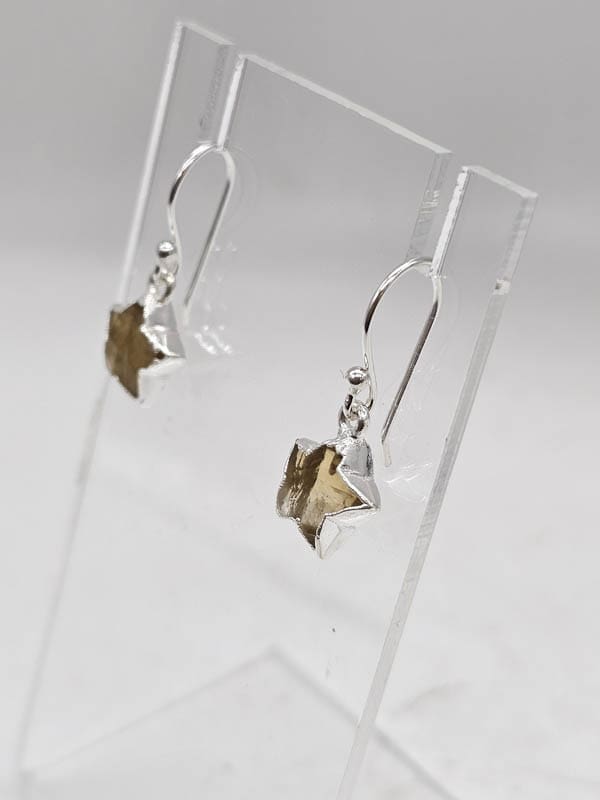 Sterling Silver Citrine Carved Star Bezel Set Drop Earrings