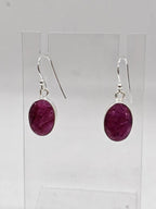 Sterling Silver Ruby Oval Bezel Set Drop Earrings