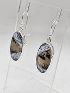 Sterling Silver Dentritic Agate / Dendrite Agate Bezel Set Oval Drop Earrings
