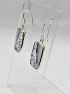 Sterling Silver Dentritic Agate / Dendrite Agate Bezel Set Rectangular Drop Earrings