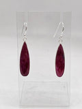 Sterling Silver Ruby Elongated Teardrop Long Bezel Set Drop Earrings