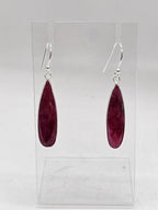 Sterling Silver Ruby Elongated Teardrop Long Bezel Set Drop Earrings