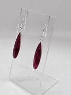 Sterling Silver Ruby Elongated Teardrop Long Bezel Set Drop Earrings