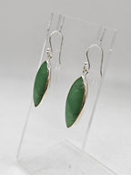 Sterling Silver Emerald Elongated Marquis Leaf Long Bezel Set Drop Earrings