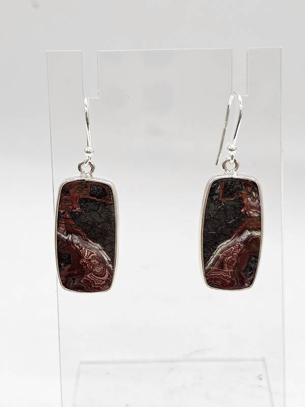 Sterling Silver Rectangular Bezel Set Drop Earrings
