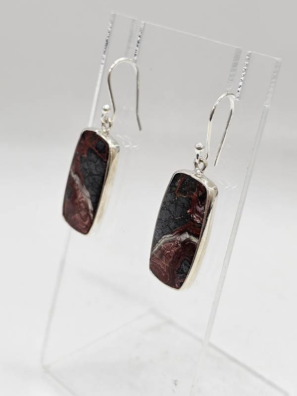 Sterling Silver Rectangular Bezel Set Drop Earrings