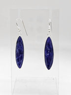 Sterling Silver Sapphire Elongated Long Bezel Set Drop Earrings