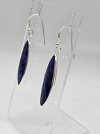 Sterling Silver Sapphire Elongated Long Bezel Set Drop Earrings