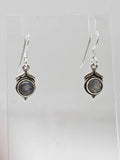 Sterling Silver Labradorite Dainty Round Bezel Set Drop Earrings