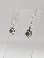 Sterling Silver Labradorite Dainty Round Bezel Set Drop Earrings