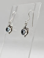 Sterling Silver Topaz Round Bezel Set Drop Earrings
