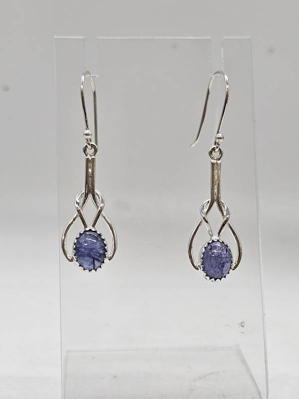 Sterling Silver Tanzanite Oval Long Drop Earrings